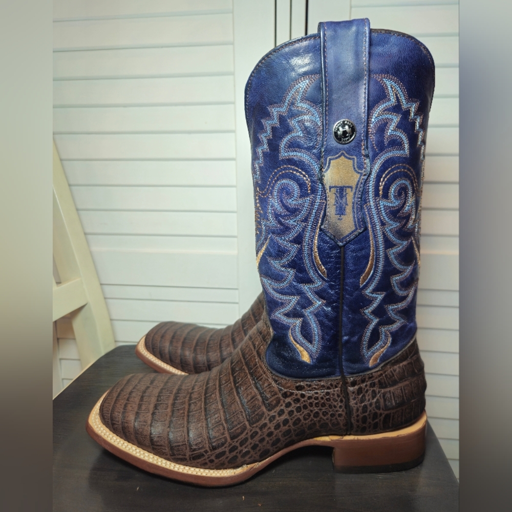 Tanner Mark Men's Deacon Print Caiman Belly Square Toe Boots Brown TM207029